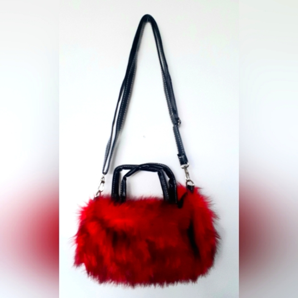 Faux Red Black Fur Purse Crossbody Fun Bag Novelty